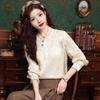Plate Button Shirt Women's Spring and Autumn Retro Tang Dynasty Oblique Placket Long-sleeved Blouse
