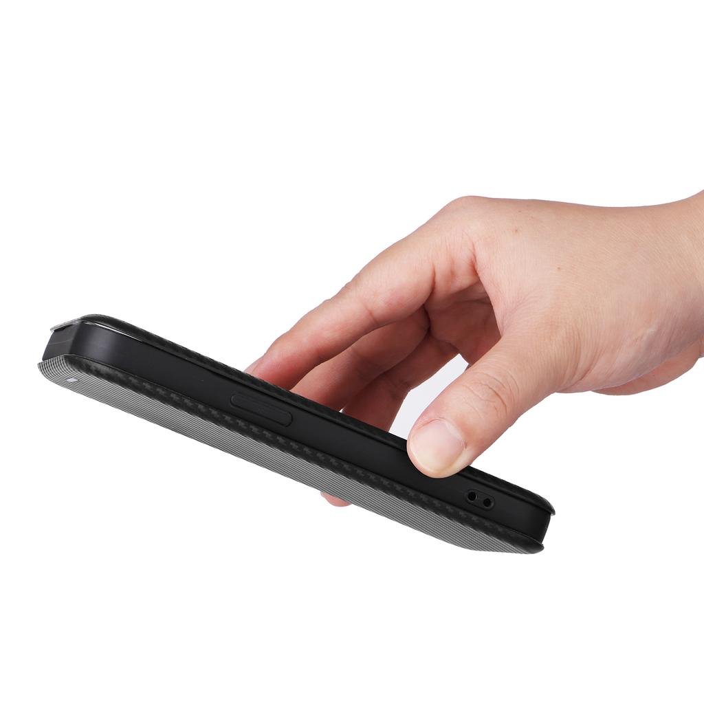 Card Holder Leather Phone Case for iPhone 15,Carbon Fiber Texture Stand Phone Cover