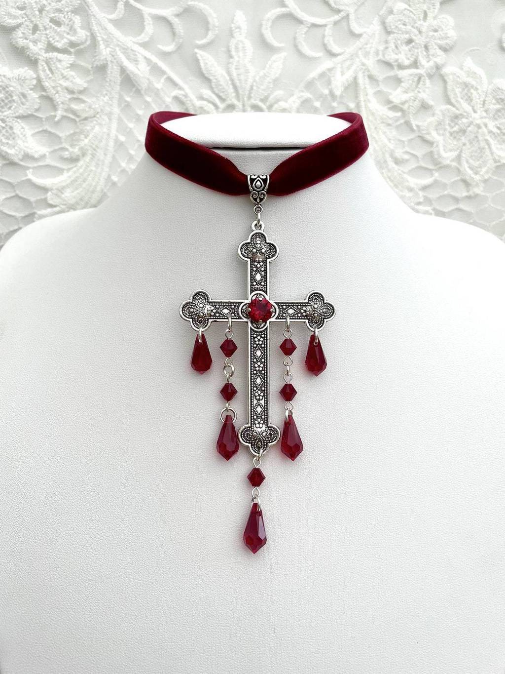 Gothic Cross Velvet Choker Necklace With Alloy Pendant For Women