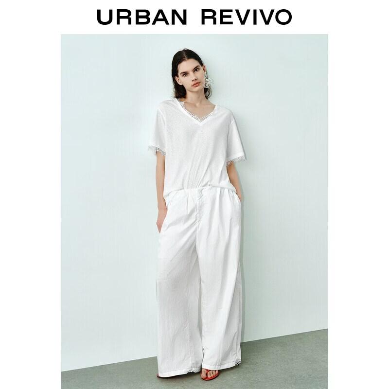 UR2026 Women s Summer Elegant Lace V-Neck Loose T-Shirt XL