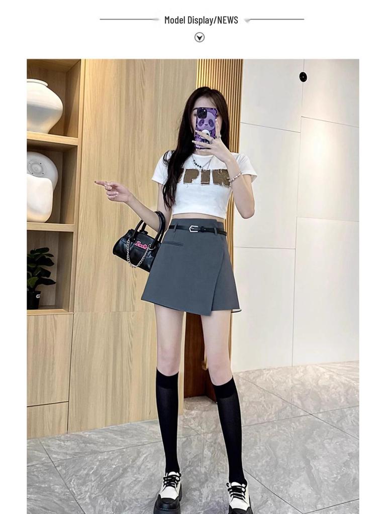 Women's Gray High Waist Irregular A-line Midi Skirt 2025 - Slimming, Casual, Spring/Autumn Fashion