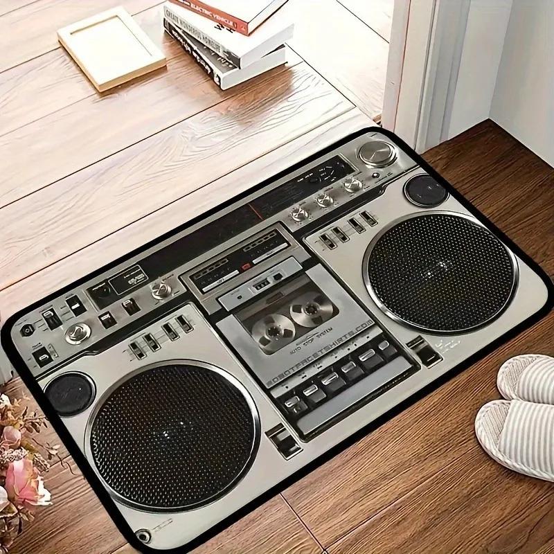 Retro Cassette Boombox Door Mat Non-slip Washable Floor Mat for Entryway Living Room Home Decor 80s Vintage Audio Mat