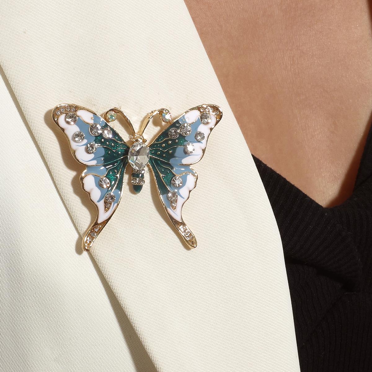 Trendy Rhinestone Enamel Butterfly Brooch - European American Fashion Accessory European and American