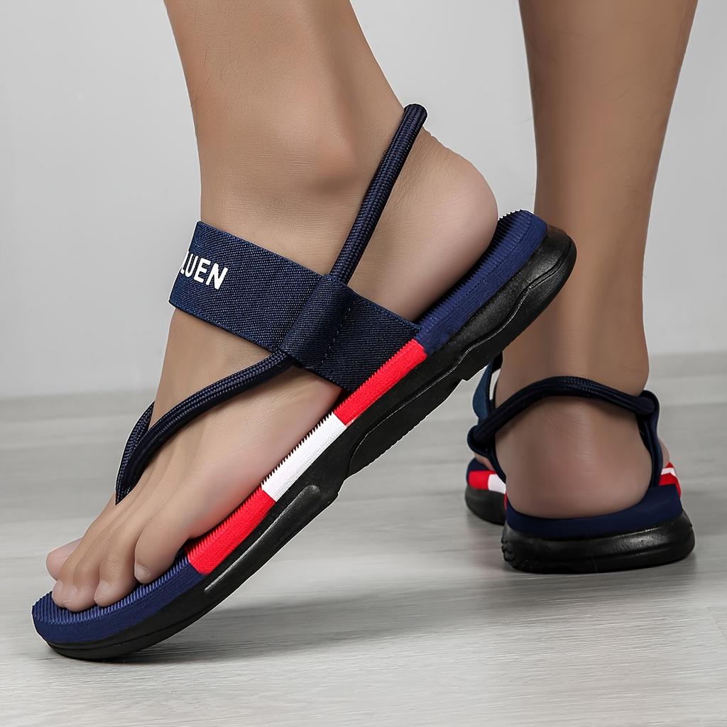 Adjustable Slip-On Beach Sandals with Non-Slip EVA Sole - Breathable Fabric Upper, Letter Print & Striped Design for Outdoor, Streetwear & Summer Use