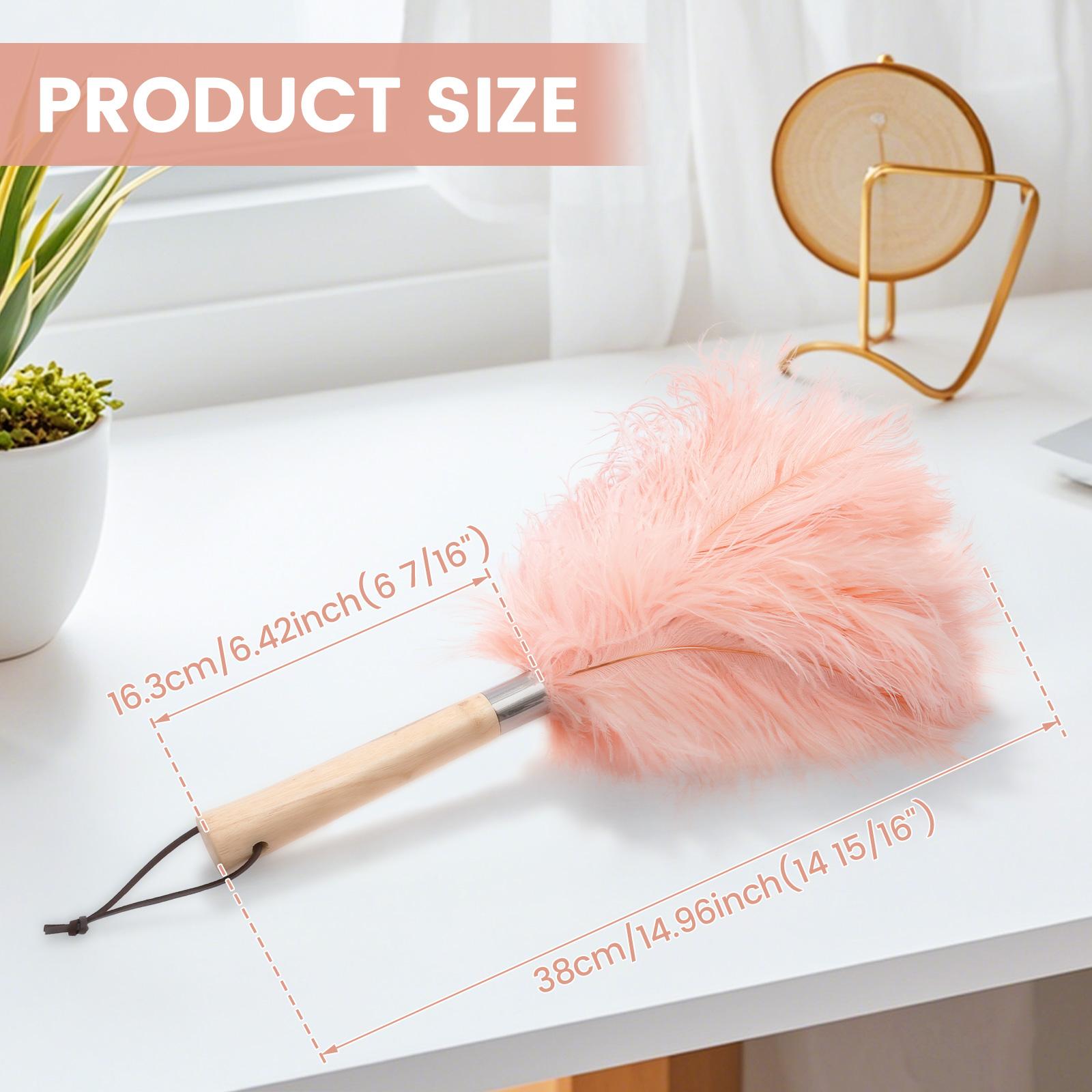 Ostrich Feather Duster 15 Inch Pink Feather Duster Cleaner with Wood Handle Practical Furniturer Dust Cleaning Tools for Home