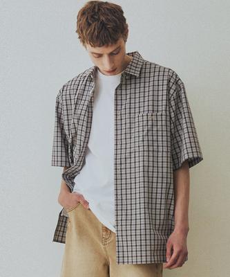 NODU Check Boxy Half Street Shirt [Beige]