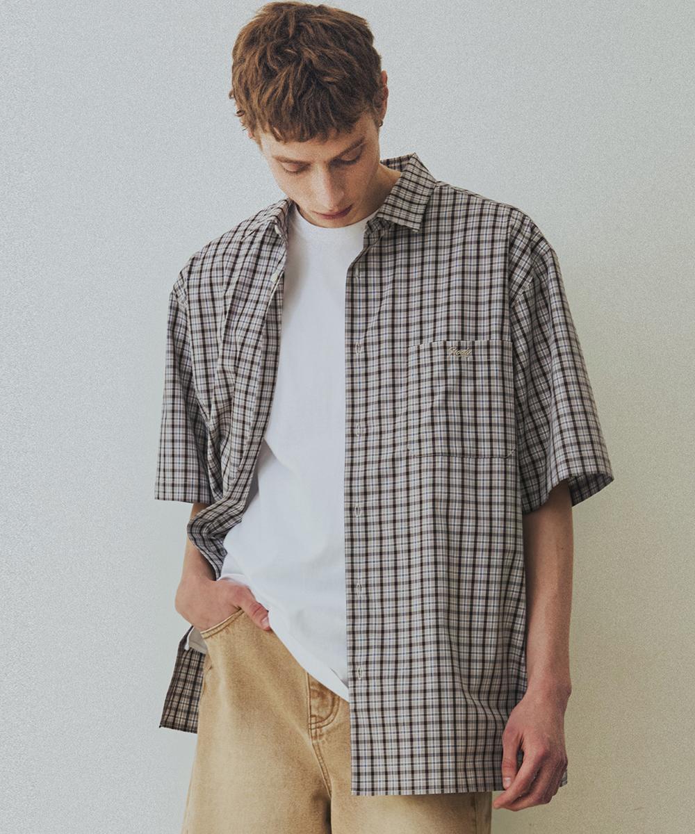 Nod You Check Boxy Half Street Shirt [Beige] S