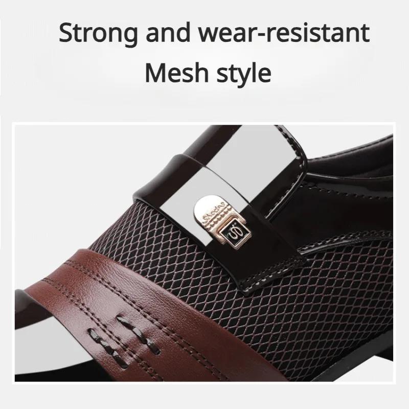Business Leather Men DressShoes Mesh Leather Shoes for Men Slip-on Oxford Shoe Wedding Formal Party Pointed Toe Male Loafers