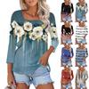 Women's 3/4 Sleeve Square Neck Floral Shirt Casual Loose Tunic Top