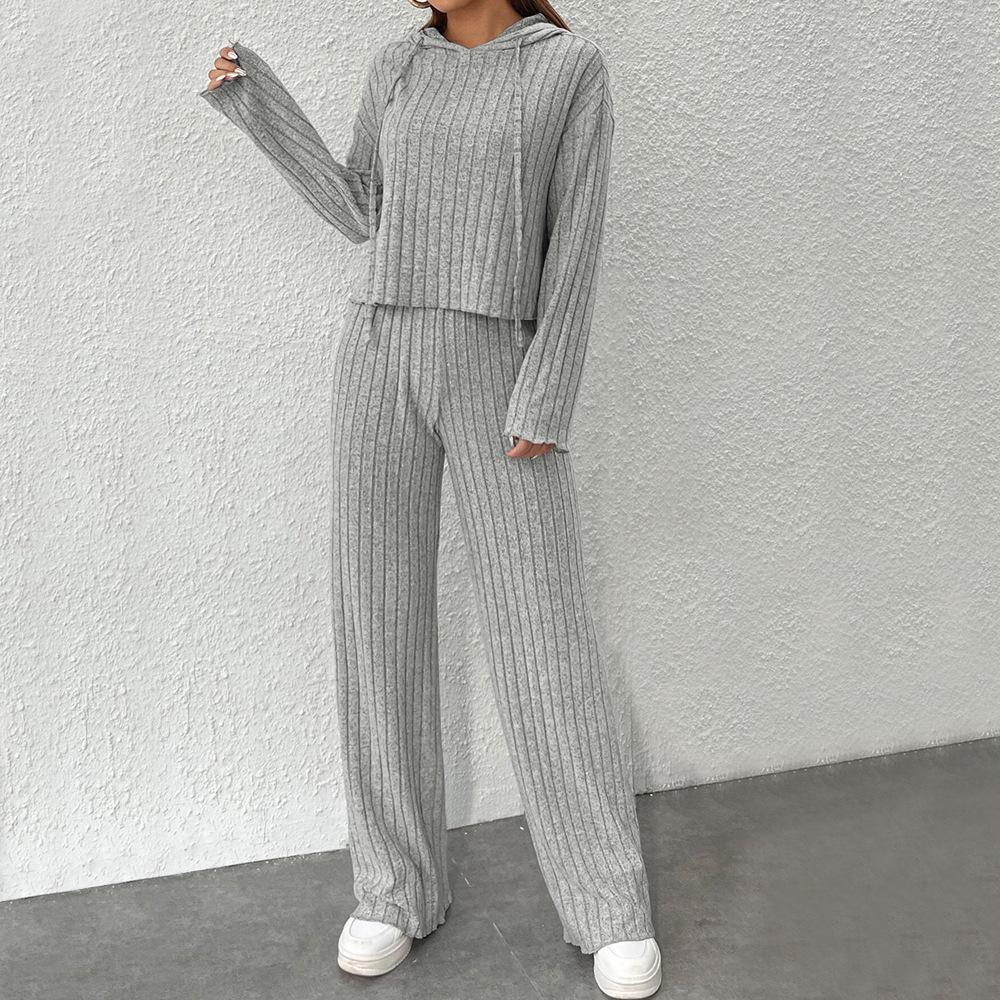 2024 Women's Hooded Fashion Two-Piece Suit - Simple, Pure Color for Autumn/Winter.