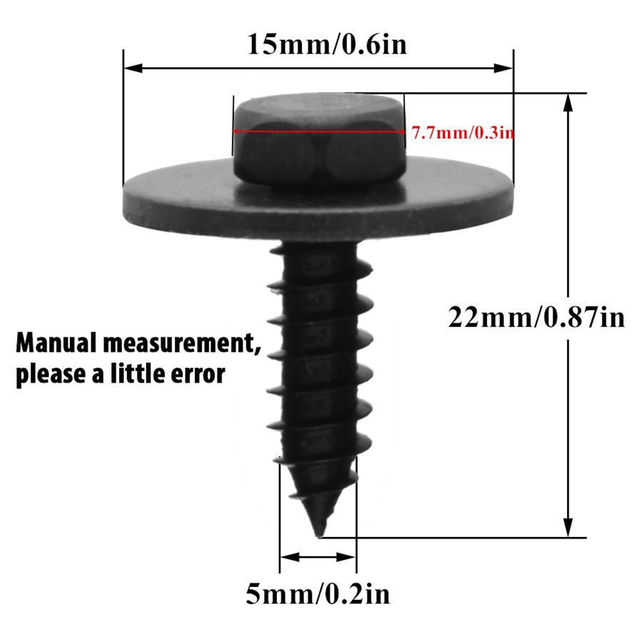 100Pc Metal Car Screw Body Fender Bumper Retainer Clips 7mm Hex (4.2-1.41x22mm)