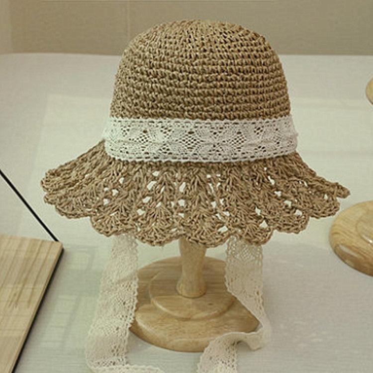 

Новая шляпа соломенная шляпа женская пляжная с большими полями ажурная шляпа от солнца детская с оборками складная маленькая свежая M（56-58cm） хаки