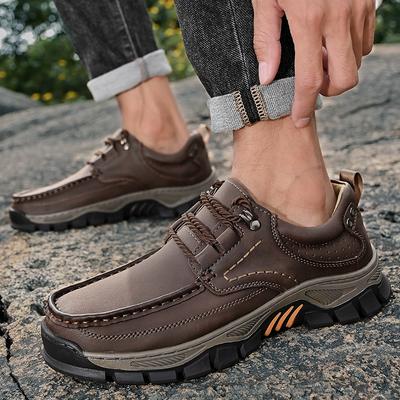 Fashion Outdoor Camping Hiking Shoes Male Leather Lace-Up Flats Climbing Thick Bottom Footwear Travel Walking Men Shoes Big Size 40-50