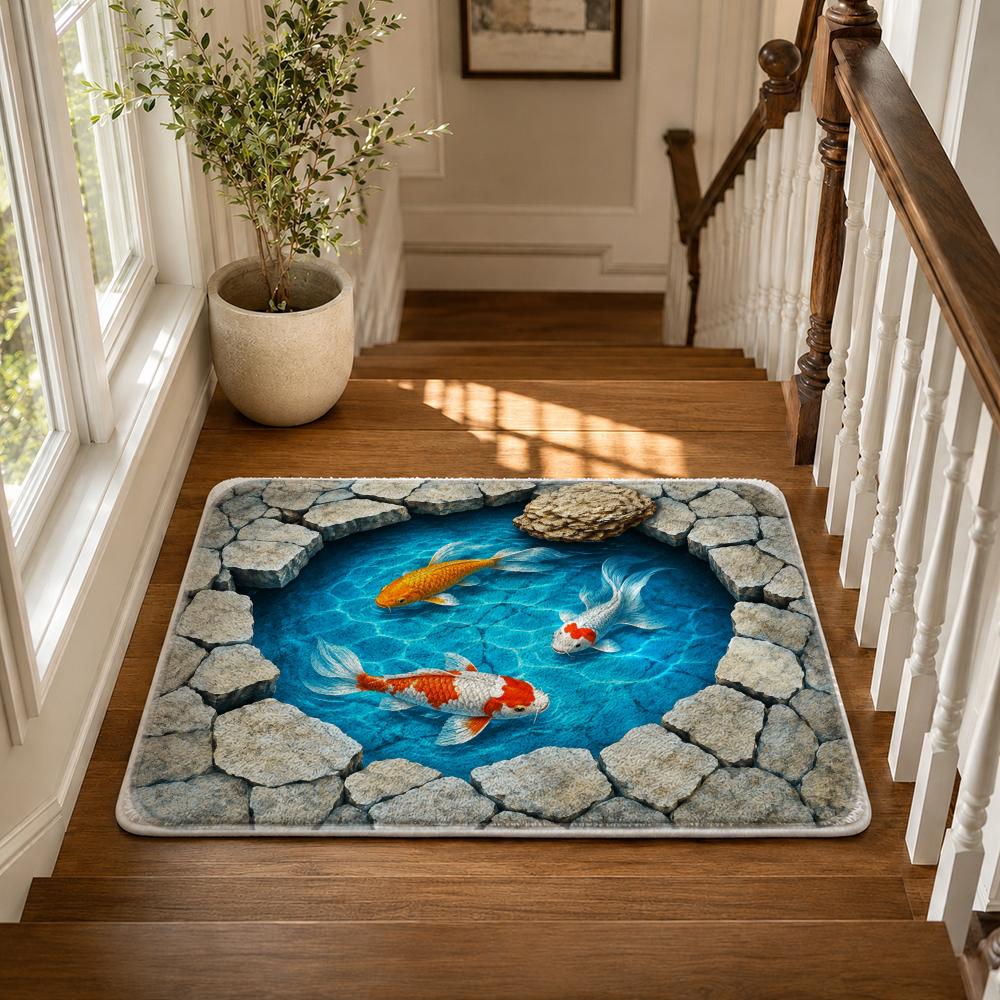 Mystic Koi Pond Floor Mat Flannel Rug Non Slip Absorbent Soft Washable for Entryway Hallway Bathroom Kitchen Decor