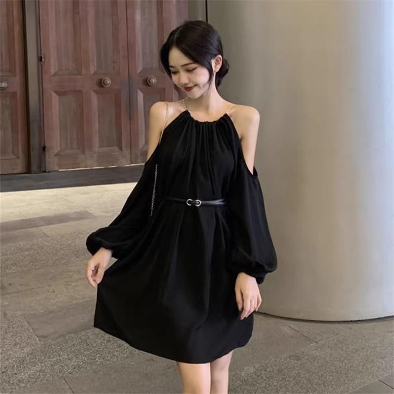 Modern French Designer Dress With Long Sleeves For Casual Fall Wear