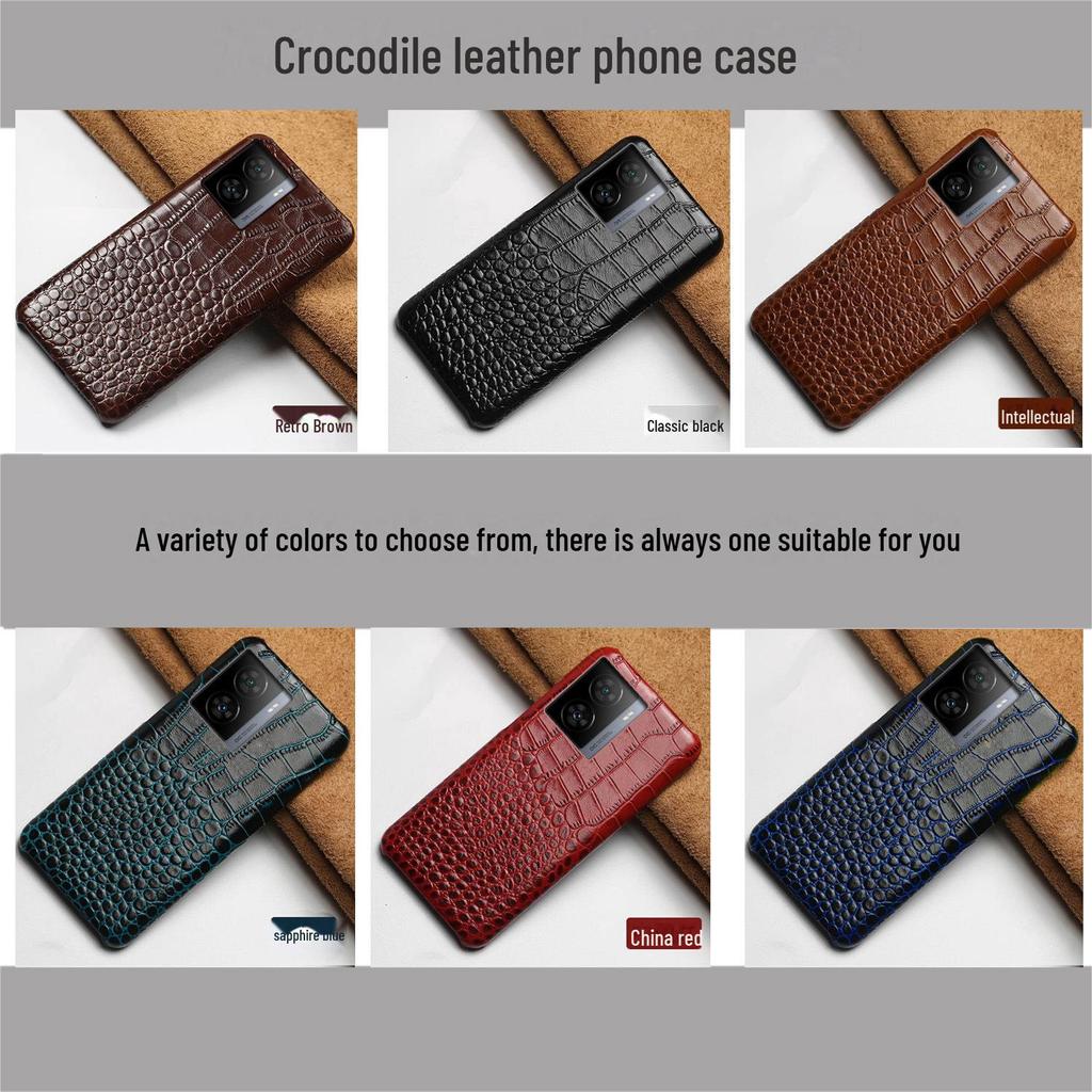 Genuine Leather Crocodile Pattern Half-Cover Protective Case for iQOO Z6 - High-End Quality