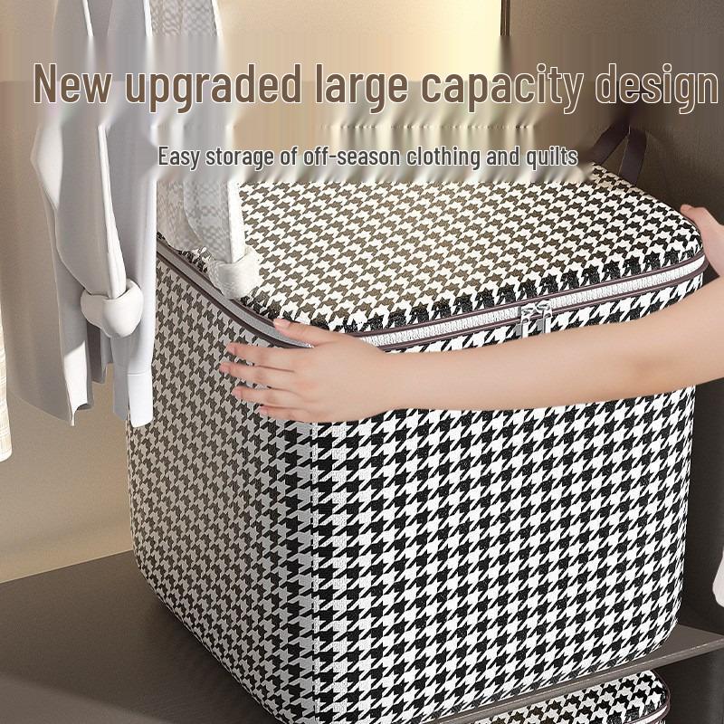 Houndstooth Quilt Storage Bag: Wardrobe Organizer Dustproof Container