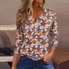 Damesmode Casual Halloween Print V-hals Korte Mouw Decoratieve Knop Driekwart Mouw T-shirt Top
