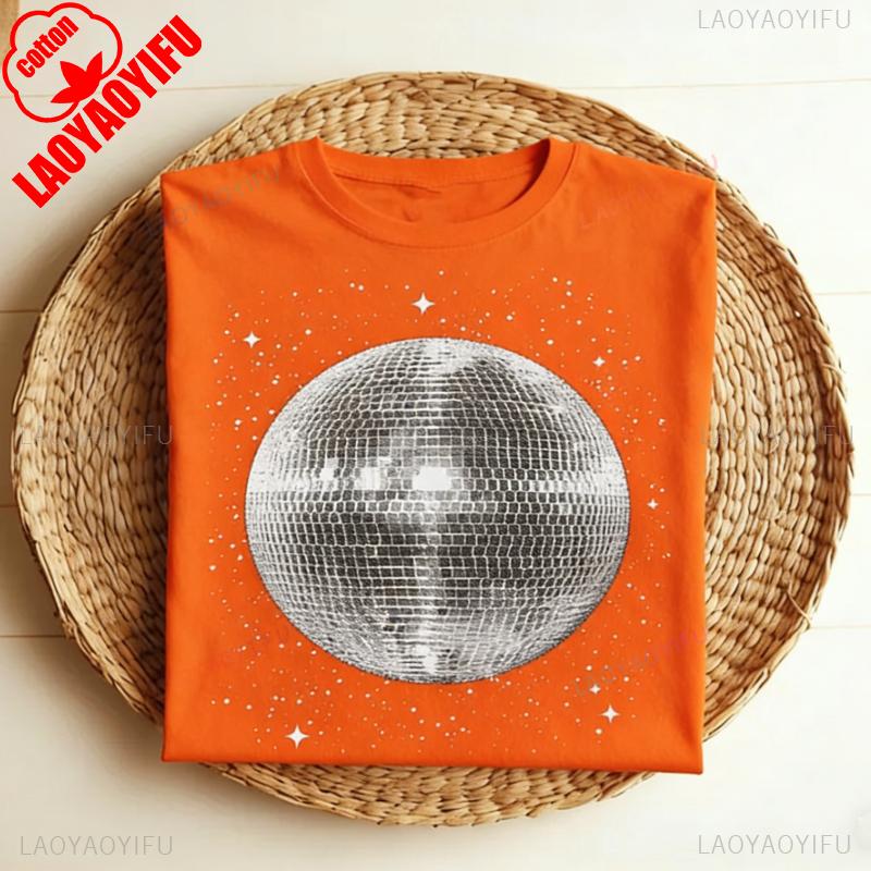 Czarno-biały klub disco ball vintage retro koszulka DJ party strój nocny klubowy lata 80. 90. 1980. 1990. koszulka disco ball prezenty taneczne