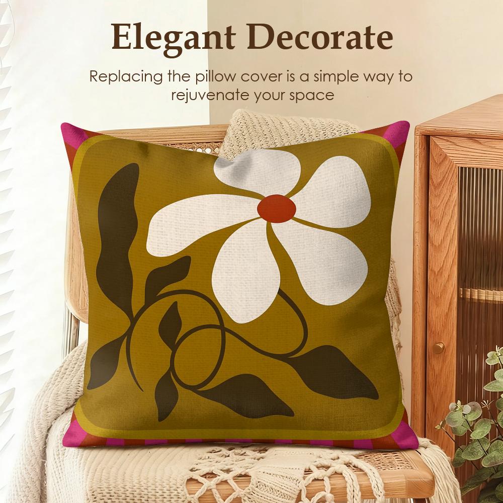 Flower Ins Simple Art Cushion Cover Natural Linen Organic Fabric Double-Sided Printing Sofa Home Decor Gift Pillow Case