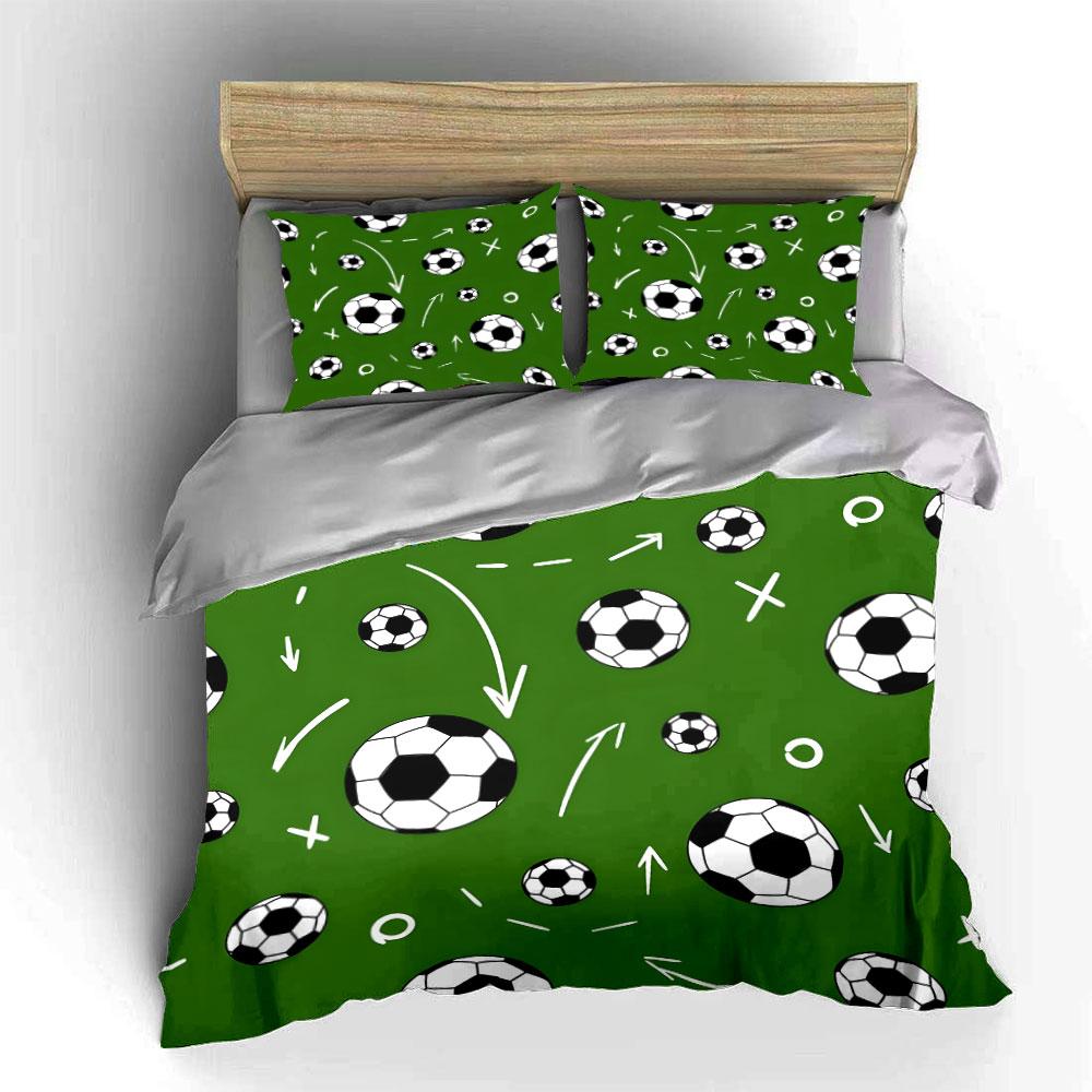 Fußballmuster Grün Design Bettwäsche Bettbezug Set  (1*Bettbezug 2*Kissenbezüge, ohne Bettdecke)