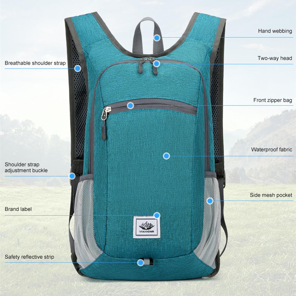 15L Portable Foldable Backpack Large Capacity Cycling Travel Daypack Reflective Mountaineering Backpack for Outdoor Sports