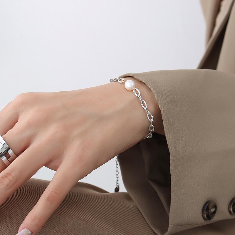 Heavy Metal Exaggerated Thick Chain Pearl Splicing Titanium Steel 18k Jewelry Bracelet