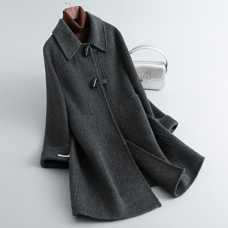 

Women s Alpaca Cashmere Double-Sided Mid-Length Slim Fit Coat - 2024 Autumn/Winter Collection Small темно-сірий колір