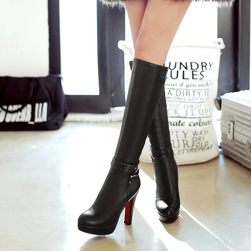 Moteriški aukštakulniai batai rudens ir žiemos nauji vandeniui atsparūs stalo storu kulnu didelio dydžio universalūs vidutinio ilgio batai