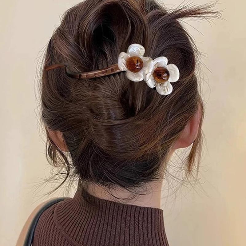 Flower Beaded Straight Hair Clip Women Twist Hair Clip Shark Clip Back Of Head Hair Accessories