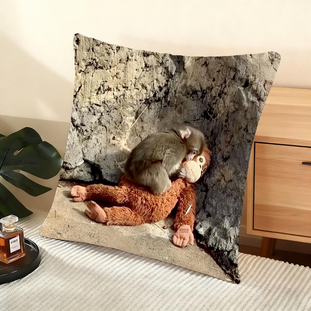 Punch Monkey Cushion Cover Soft Short Plush Pillow Cover Smooth Cozy Texture Aesthetic Cushion Case Home Decor
