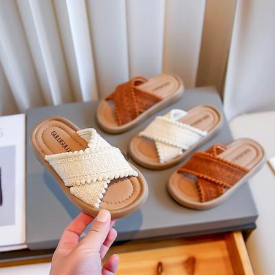 Meisjesslippers Etnische Stijl 2024 Nieuwe Zomer Veelzijdig Zacht Platform Kinderen Casual Schoenen Eenvoudig Antislip Prinsessen Slides Geweven