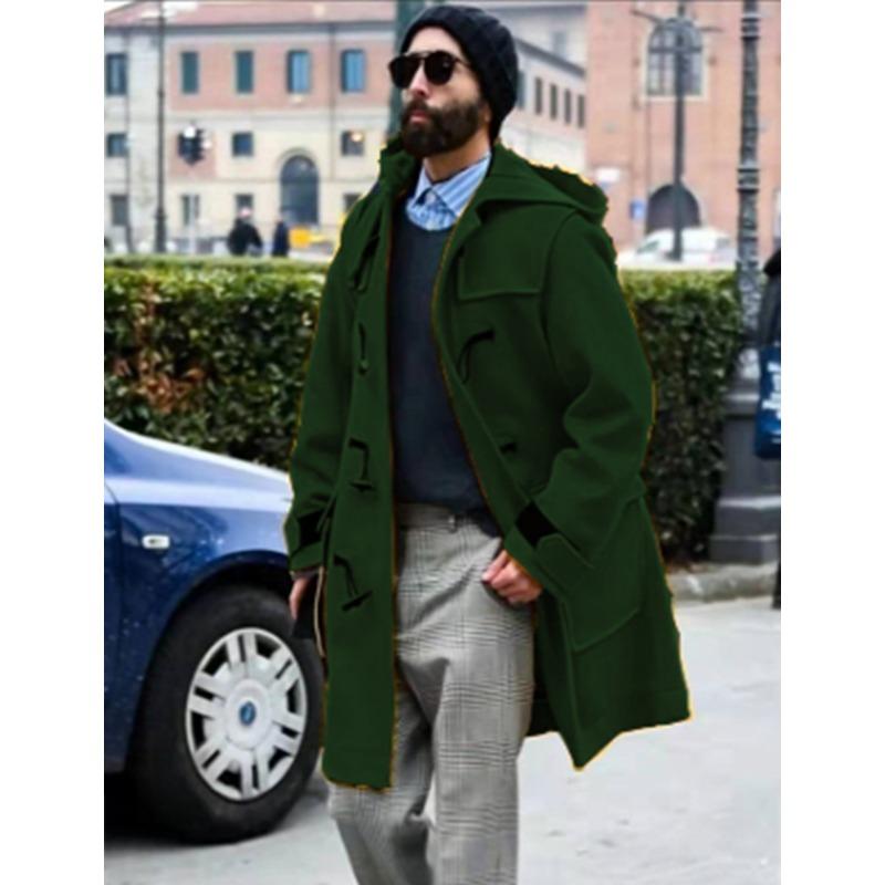 

Шерстяное пальто мужское с роговыми пуговицами, утепленная куртка с капюшоном, новое шерстяное тренч-пальто wish M зелёный