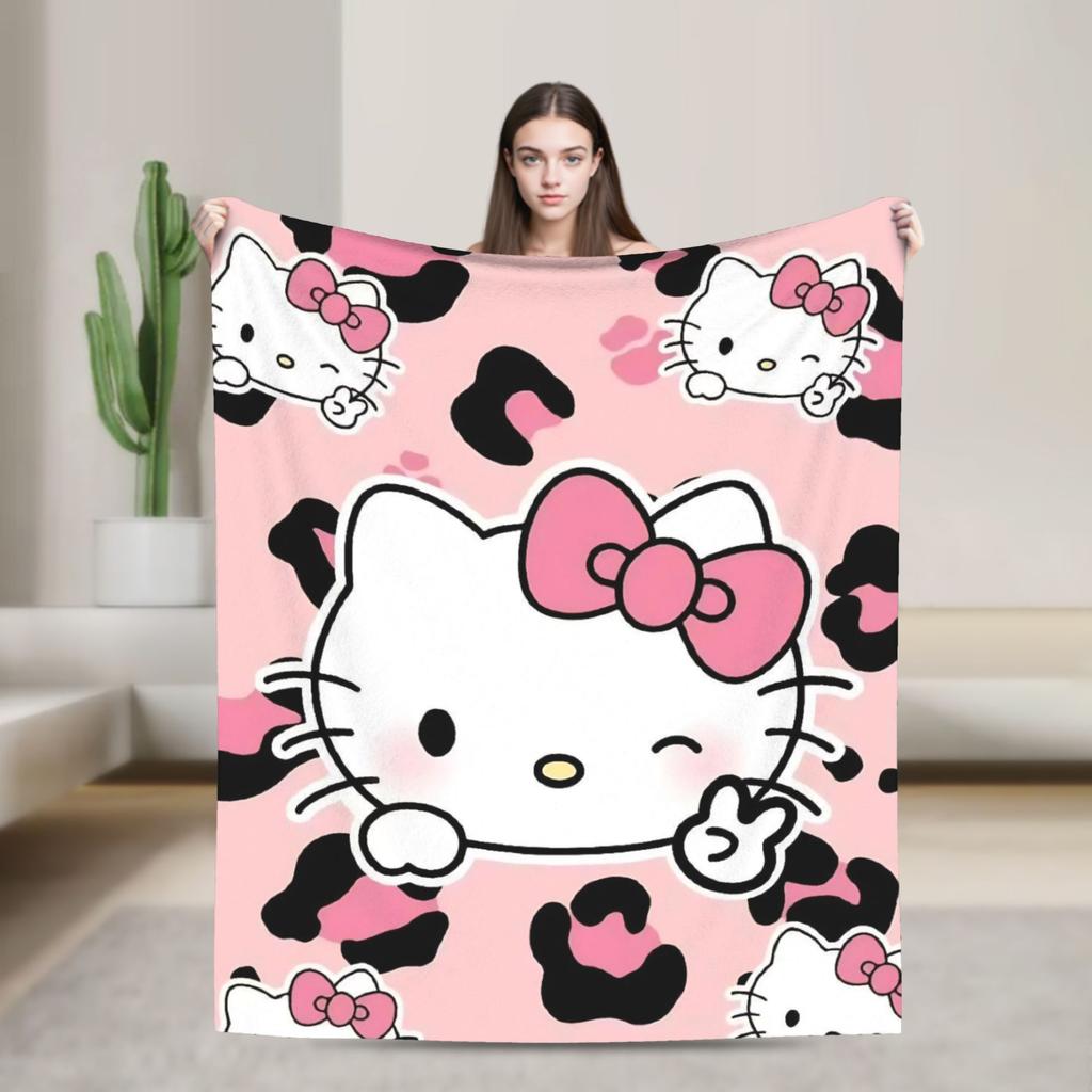 Hello Kitty Pink Plaid Blanket Fleece All Season Multifunction Super Soft Throw Blanket for Home Travel Bedspread