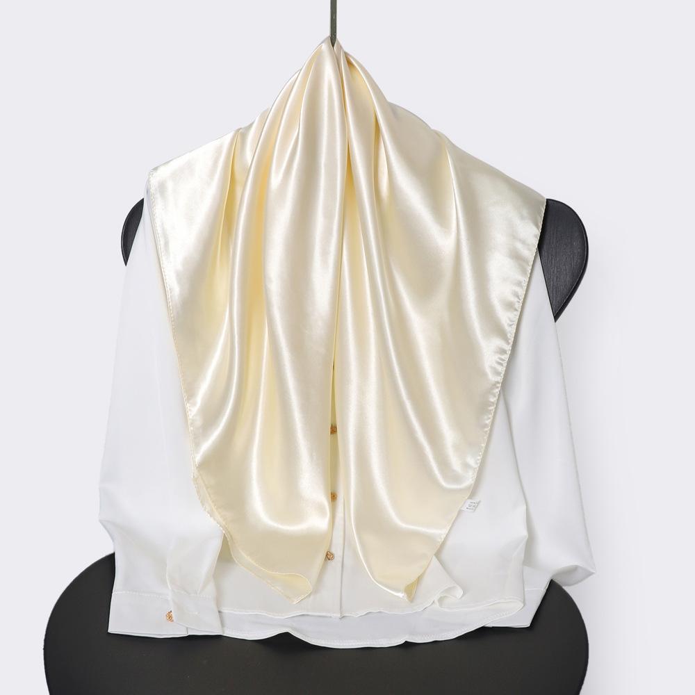 Classic Solid Colour Silk Scarf Women's Trendy Peplum Shawl Simulation Silk Wrap Turban 90cm Square Scarf