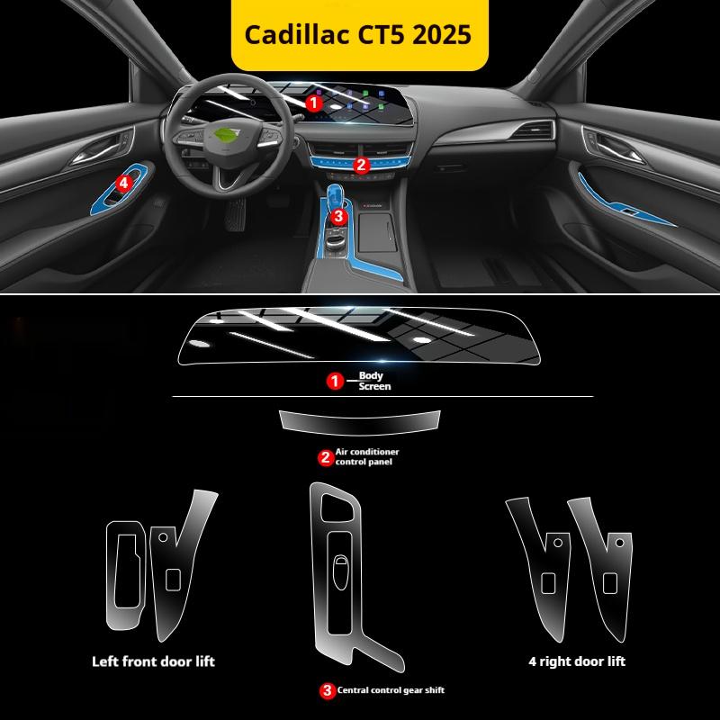 Para Cadillac CT5 2025 2024 Accesorios de interior de coche película transparente TPU Panel de cambios Consola central Antiarañazos resistente Pegatina