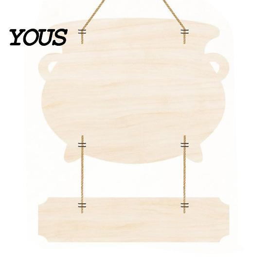 Holiday Party Wall Art Halloween Wooden Welcome Sign for Front Door, Witch Cauldron Hanging Plaque, Entrance Decorative Craft Waterproof Pendant with