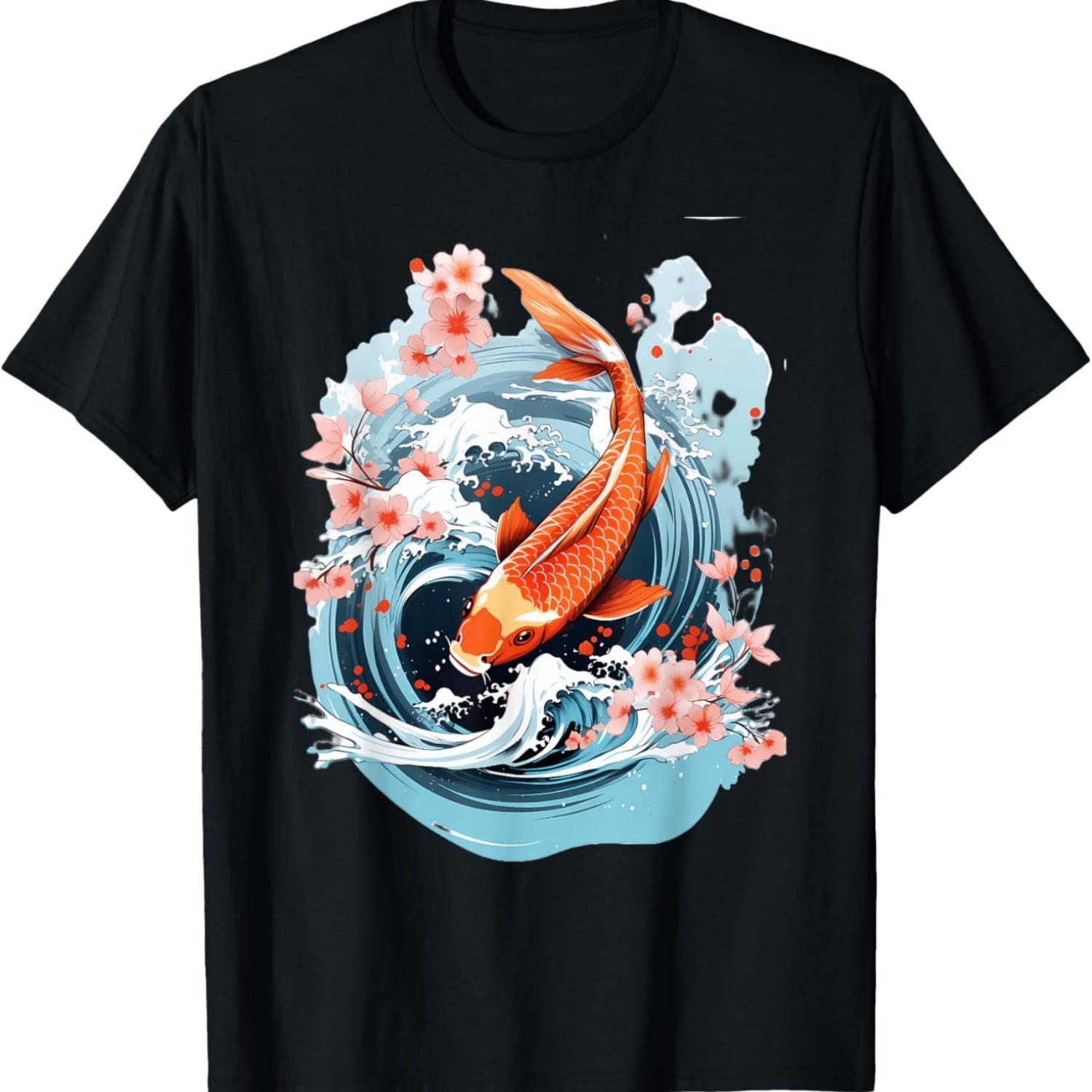 

Koi Carp Ying Yang Nishikigoi Fish Cherry Blossom T-Shirt(77) S чёрный