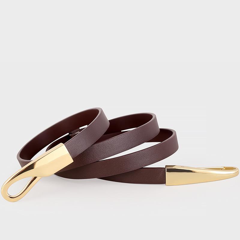 

Нишевый дизайн Высококачественный ремень из коровьей кожи первого слоя Женский Легкая роскошь Элегантный Простой Декоративный ремень для платья Adjustment belt темно-коричневого