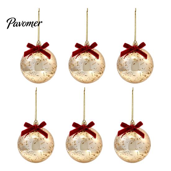 Lightweight Seasonal Decorations Christmas Ball Ornaments, Gold Xmas Tree Decoration with Velvet Bow, Luxury Bulbs Shatterproof Plastic Hanging