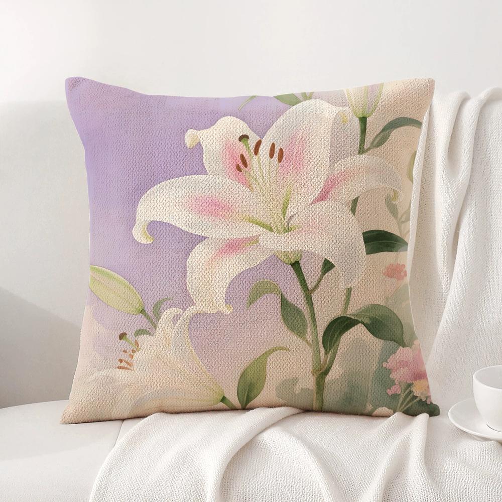 Classic Lily Cushion Cover Natural Linen Organic Fabric DoubleSided Printing Sofa Home Decor Gift Pillow Cover