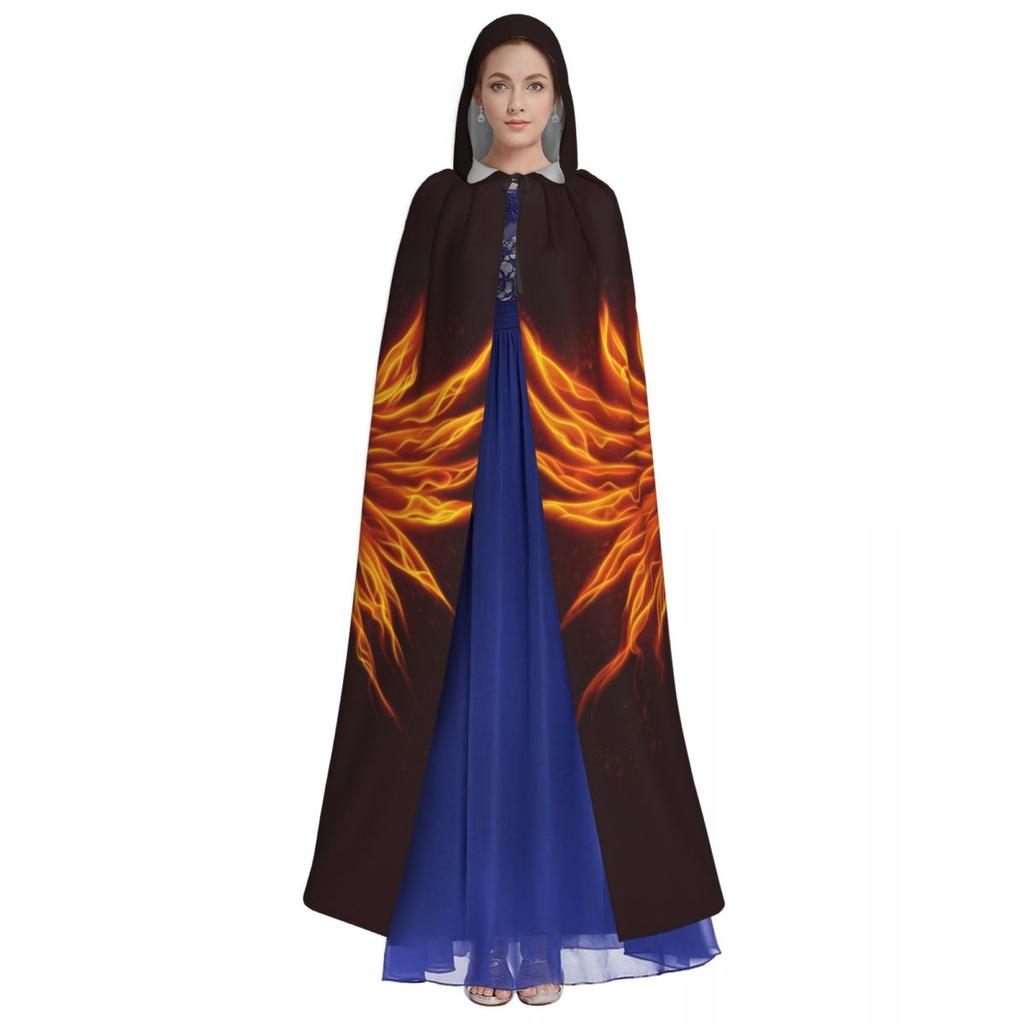 Unisex Erwachsenen Feuerphönix Umhang mit Kapuze Langes Hexenkostüm Cosplay