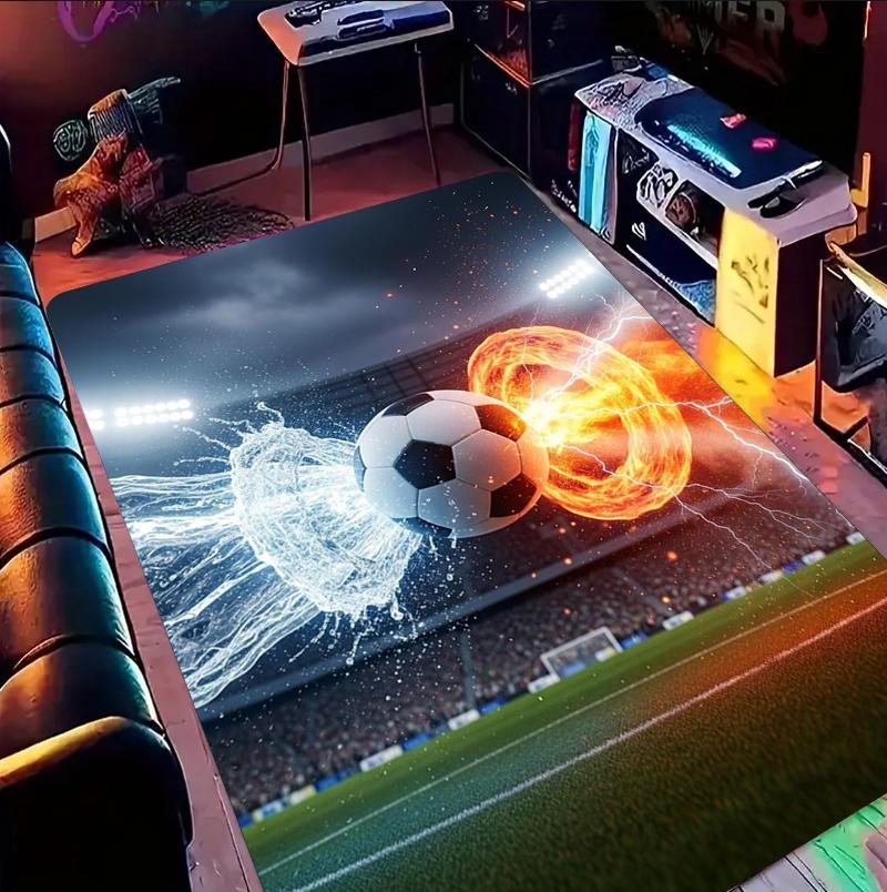 Trendy Colorful Graffiti Soccer Pattern Area Rug Street Art Style Non-Slip Floor Carpet for Living Rooms Teen Rooms