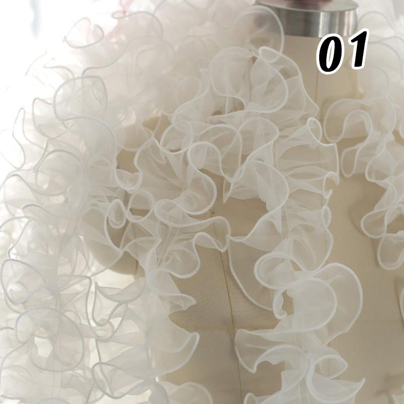 3M 10cm Pleated Lace Trim Bubble Skirt Ruffle Gauze Lace Ribbon Lace Fabric Tutu Lace Wedding Dress Decor Accessories