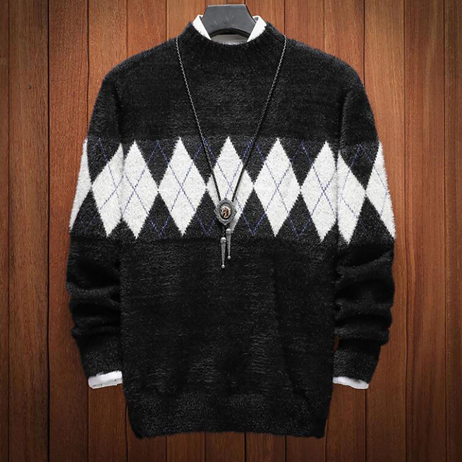 

Мужской Зимний Повседневный Приталенный С Длинным Рукавом Вязаный Свитер ТОП Блузка XXL чёрный