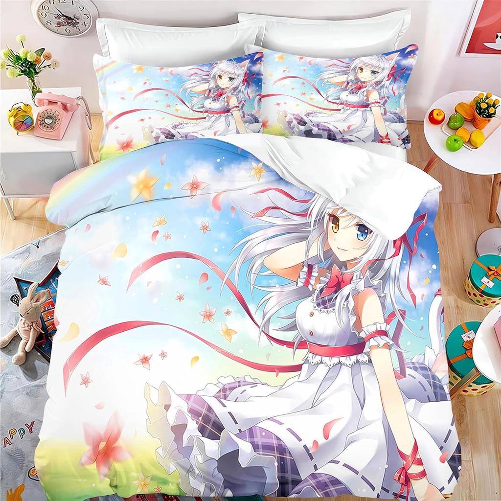 Anime Girl Bedding Set,Children's Duvet Cover for Kids Girls, Microfiber 3D Anime Girl Comforter Cover Set with Pillow Cases