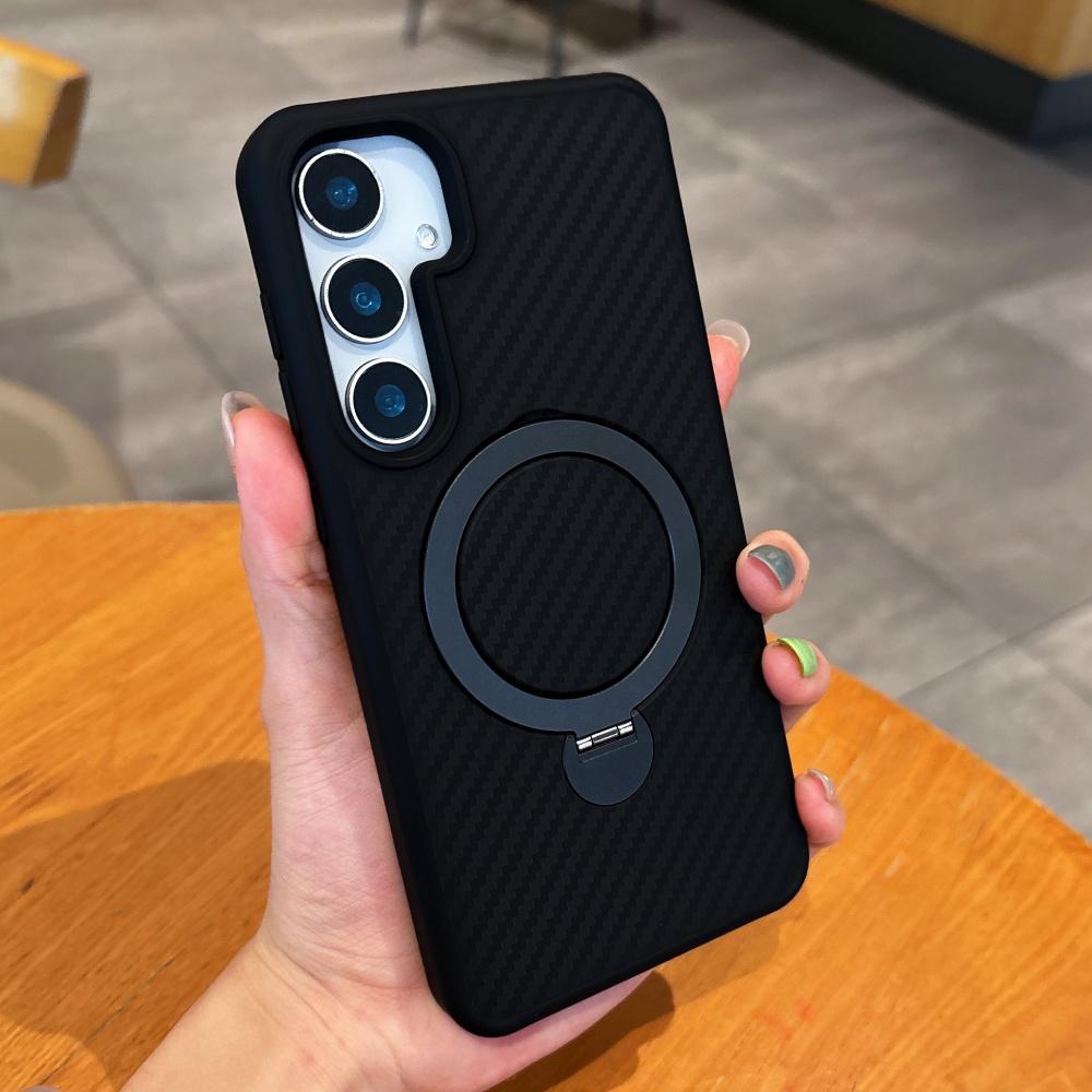 

Luxury Kevlar Carbon Fiber Ring Magnetic Stand Holder Case For For Samsung S26 S25 S24 Ultra Plus Soft Silicone Shockproof Cover Galaxy S26
