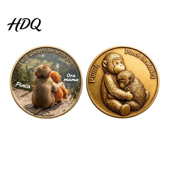 Recovery Gift Token Monkey Commemorative Coin Baby Hugging Plush Toy Challenge Motivational Display Double-Sided Collectible Animal Inspirational for