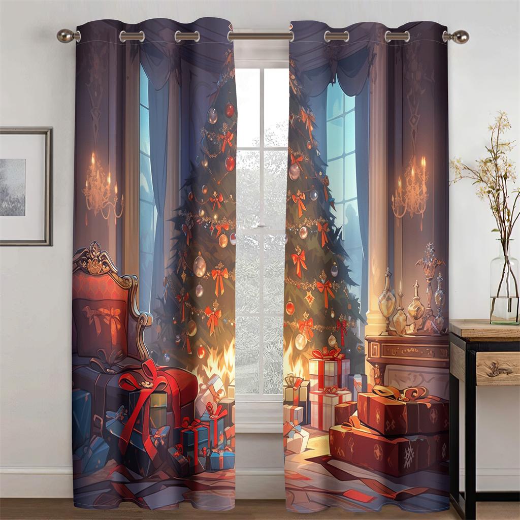 Utsökt Lyxdekor Tecknad Julgransgardiner 2 st Vardagsrum Sovrum Balkong Kök Fönsterdekor Tidsbegränsat erbjudande