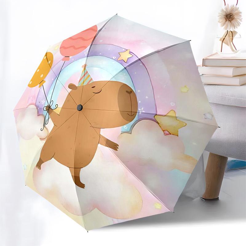 Ombrello da Viaggio a Tema Capibara - 8 Stecche, Apertura e Chiusura Automatica, Design Pieghevole Portatile, Ombrello Compatto ed Elegante Adatto per l'Esterno